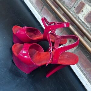 Pleaser Bold Pink Strappy Heels